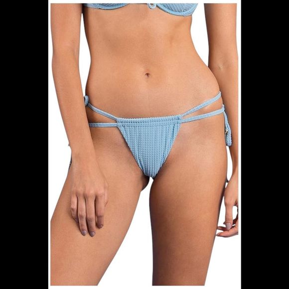 Rio de Sol Women's Pipa Brazilian Thong Bikini Sky Blue/Dot Texture - - Picture 1 of 1